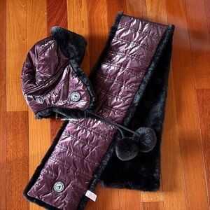 Justice Shiny Purple and Black Hat and Scarf Set